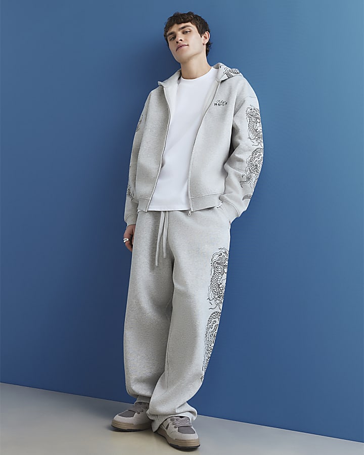 River Island Grey Wide Fit Japanese Snake Joggers