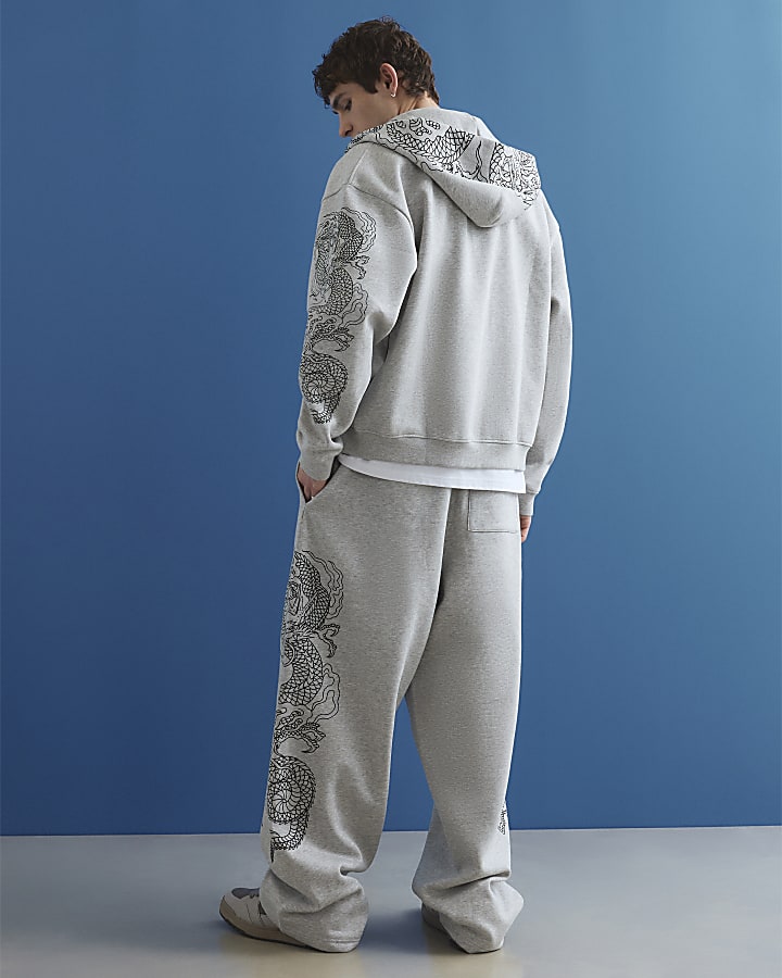 River Island Grey Wide Fit Japanese Snake Joggers