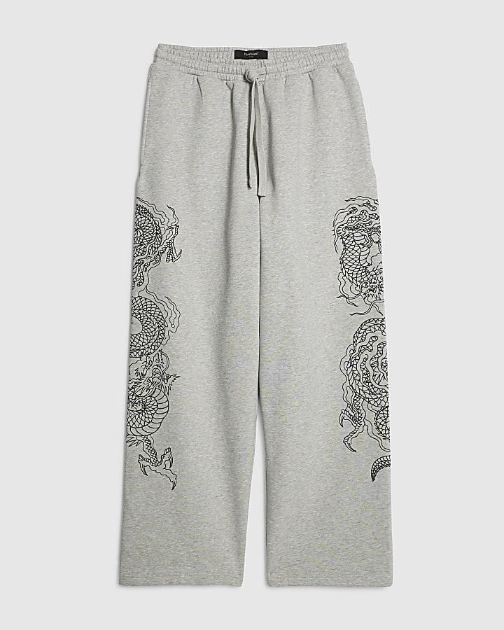 river island Grey Wide Fit Japanese Snake Joggers