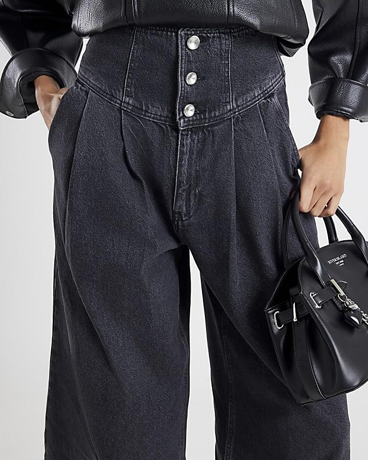 River Island Grey Wide Leg Corset Button Up Jeans