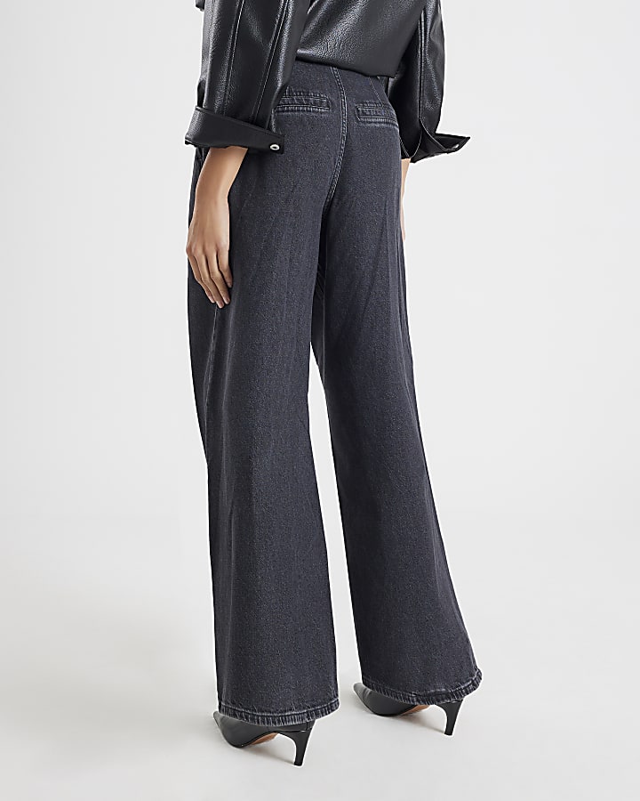 River Island Grey Wide Leg Corset Button Up Jeans