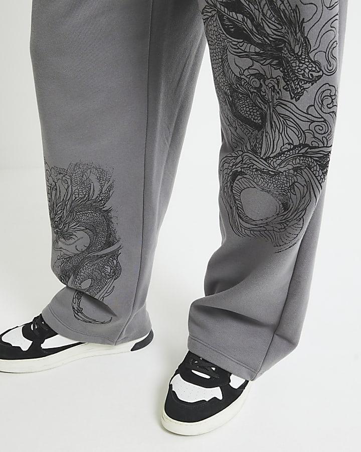 River Island Grey Wide Leg Dragon Print Joggers
