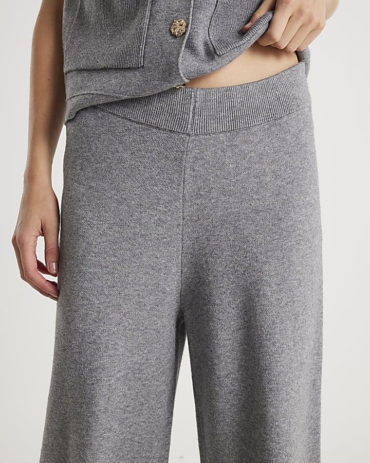 River Island Grey Wide Leg Knitted Trousers