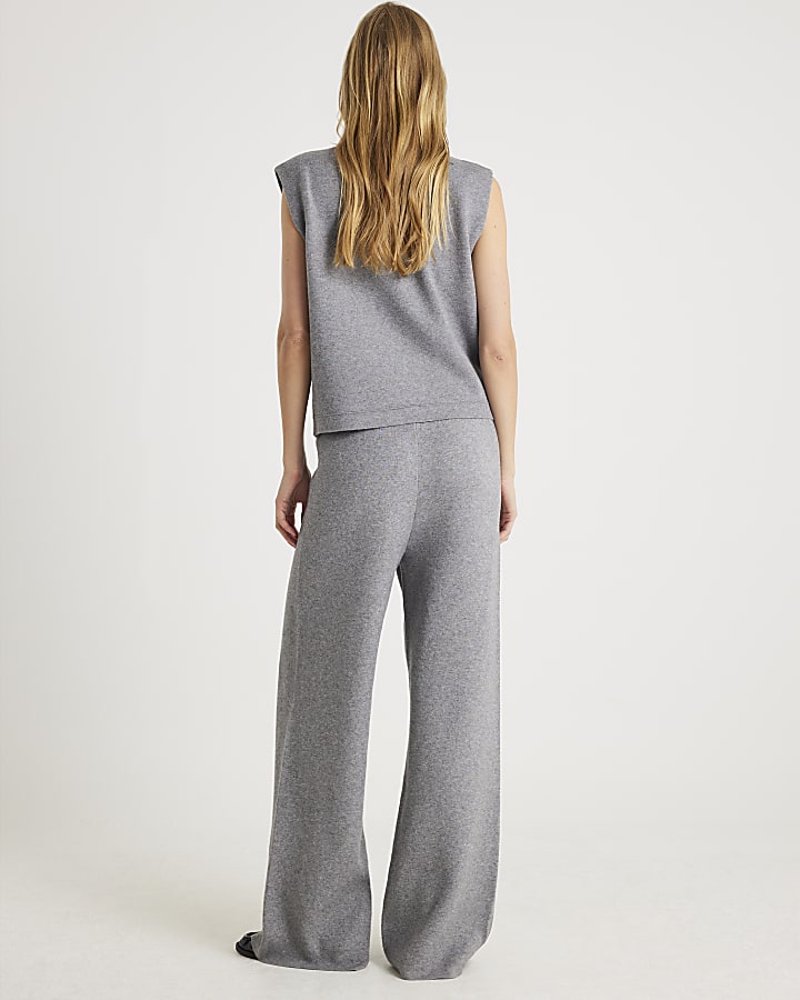 River Island Grey Wide Leg Knitted Trousers