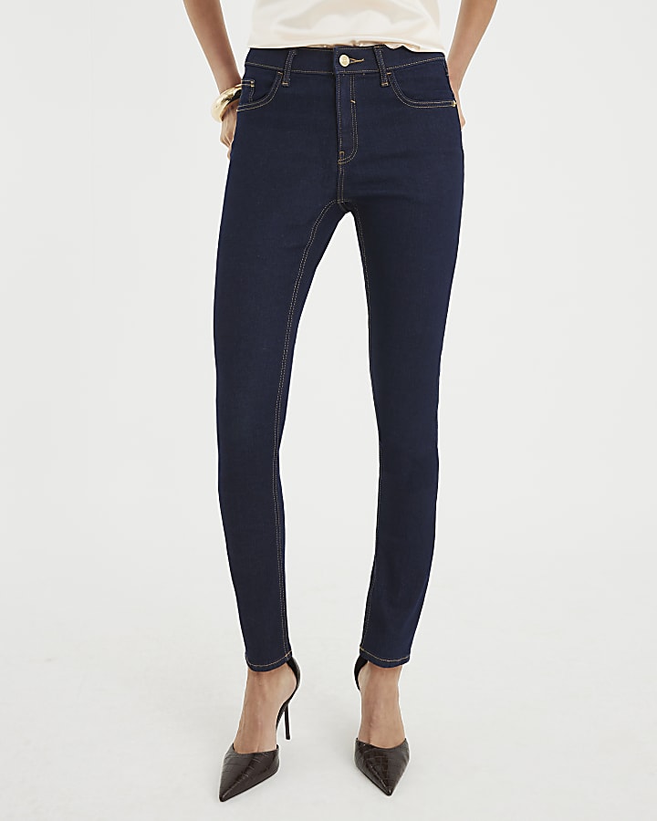 River Island Indigo Mid Rise Skinny Jeans
