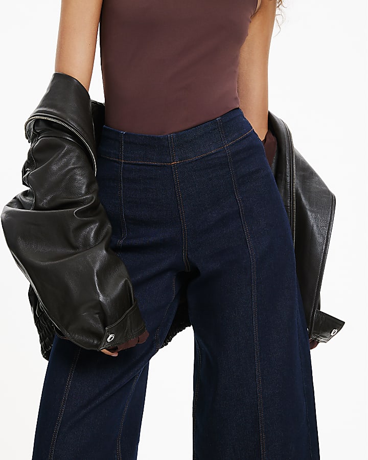 River Island Indigo Pull-On Sculpt Palazzo Jeans