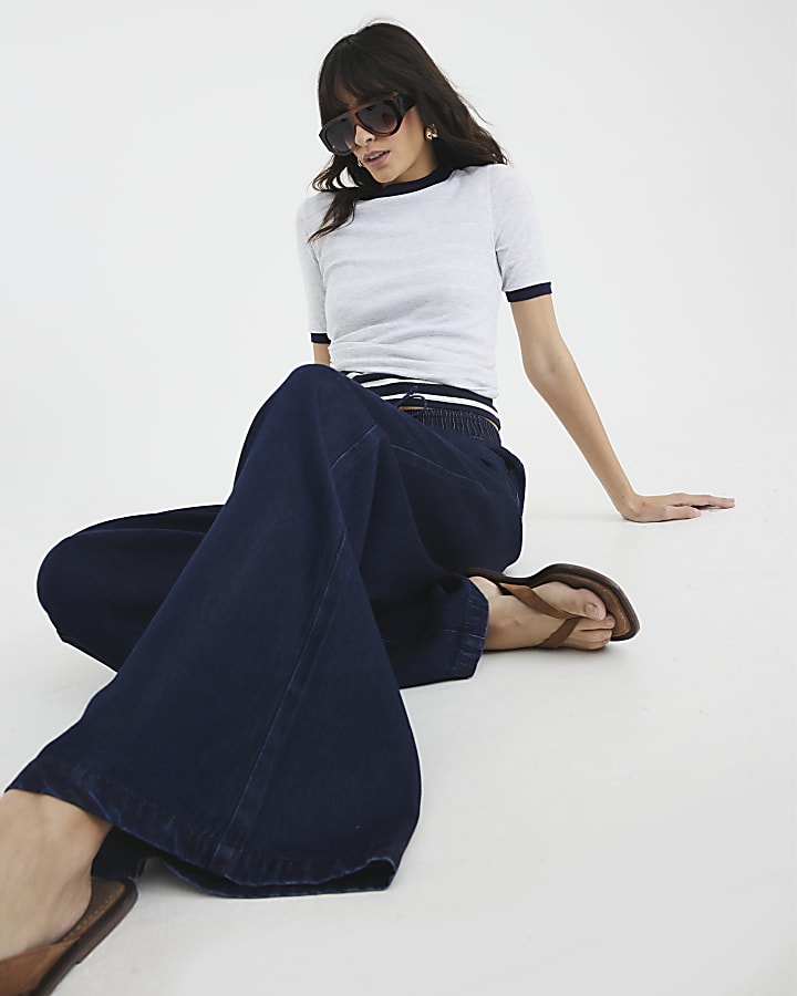 River Island Indigo Wide Leg Pyjama Style Jeans