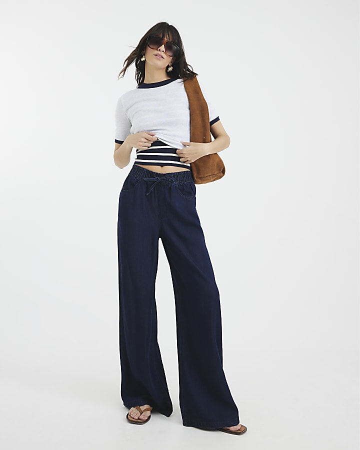 River Island Indigo Wide Leg Pyjama Style Jeans