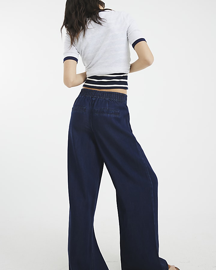 River Island Indigo Wide Leg Pyjama Style Jeans