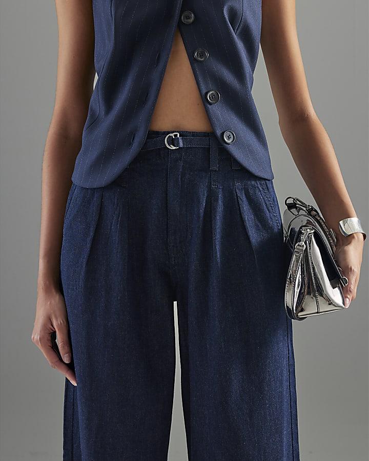 River Island Indigo Wide Leg Tie Front Jeans