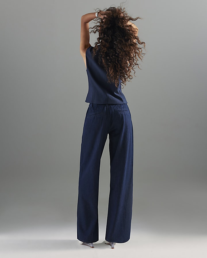 River Island Indigo Wide Leg Tie Front Jeans