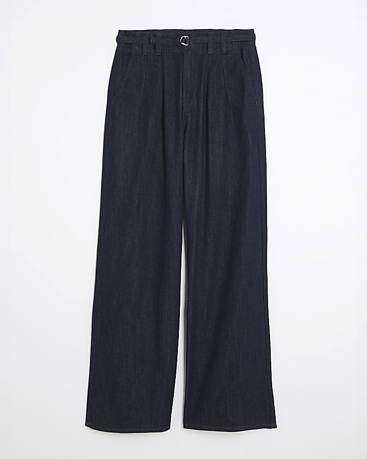 river island Indigo Wide Leg Tie Front Jeans