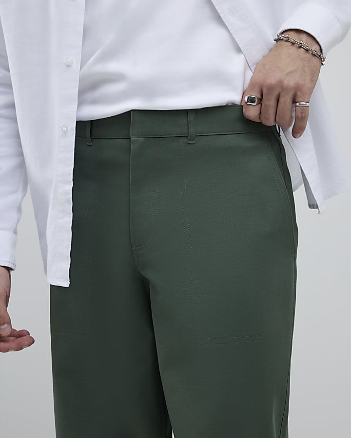 River Island Khaki Barrell Leg Chino Trousers