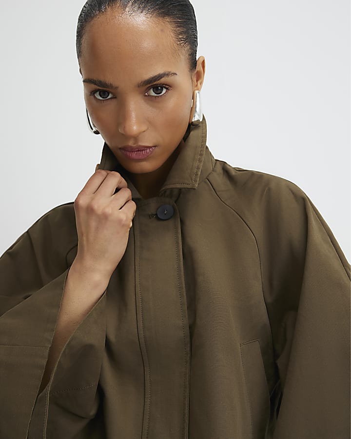 River Island Khaki Batwing Sleeve Barn Jacket