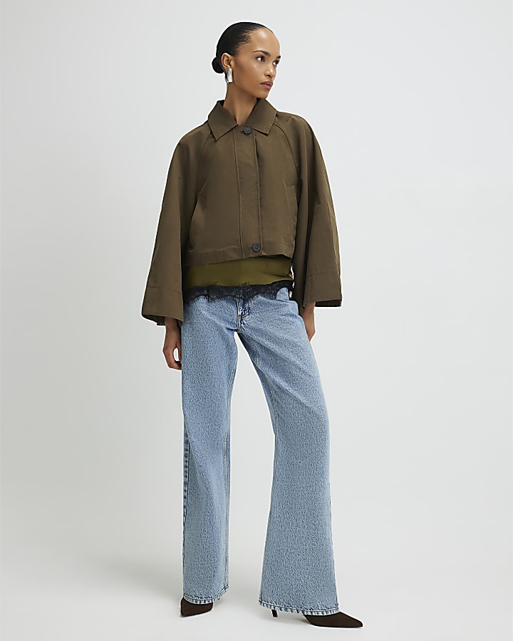 River Island Khaki Batwing Sleeve Barn Jacket