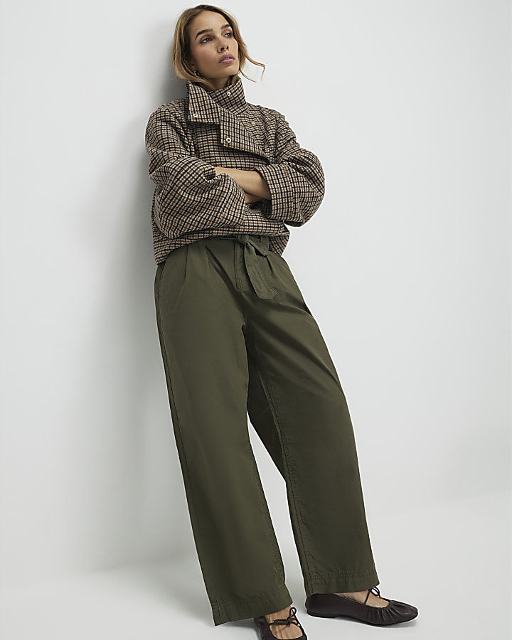 River Island Khaki Belted Wide Leg Trousers