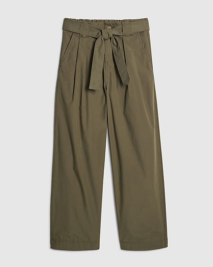 river island Khaki Belted Wide Leg Trousers
