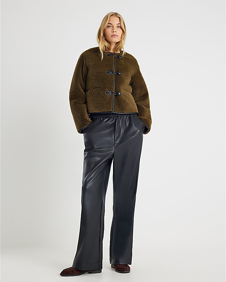River Island Khaki Borg Button Through Jacket
