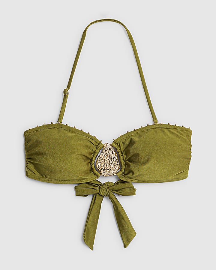 river island Khaki Hardware Bandeau Bikini Top