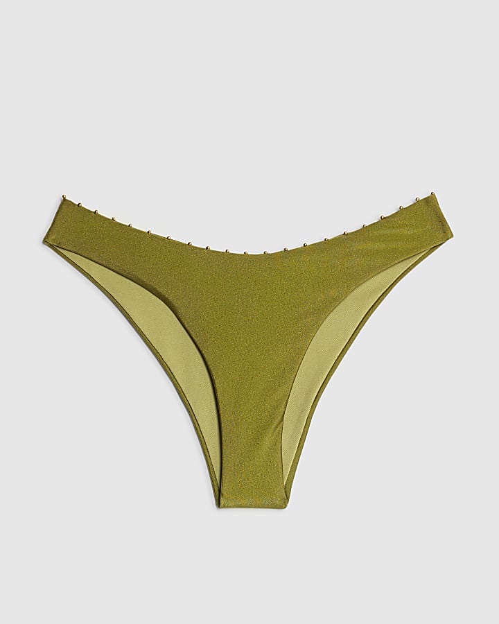 river island Khaki Hardware Bikini Bottoms