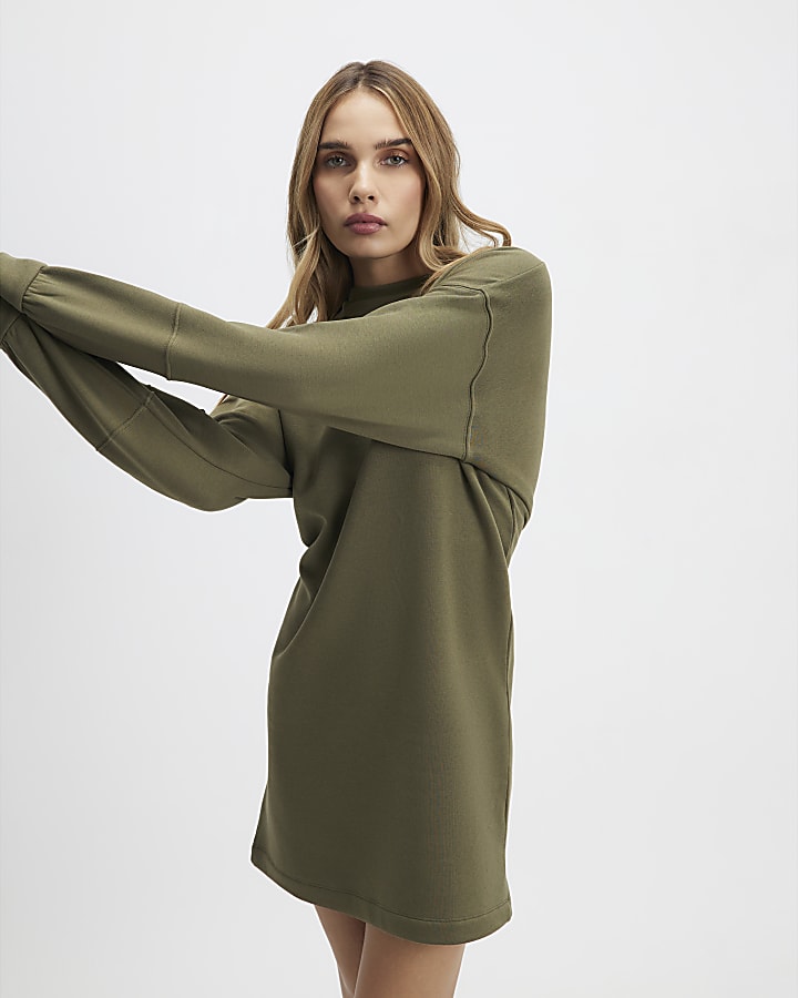 River Island Khaki Long Sleeve Sweatshirt Dress