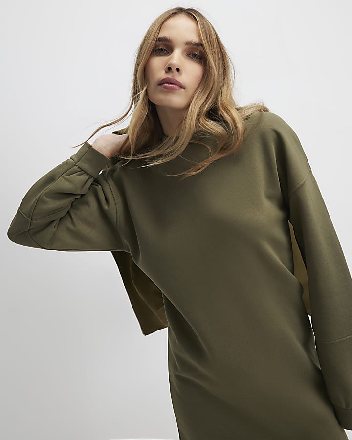 River Island Khaki Long Sleeve Sweatshirt Dress