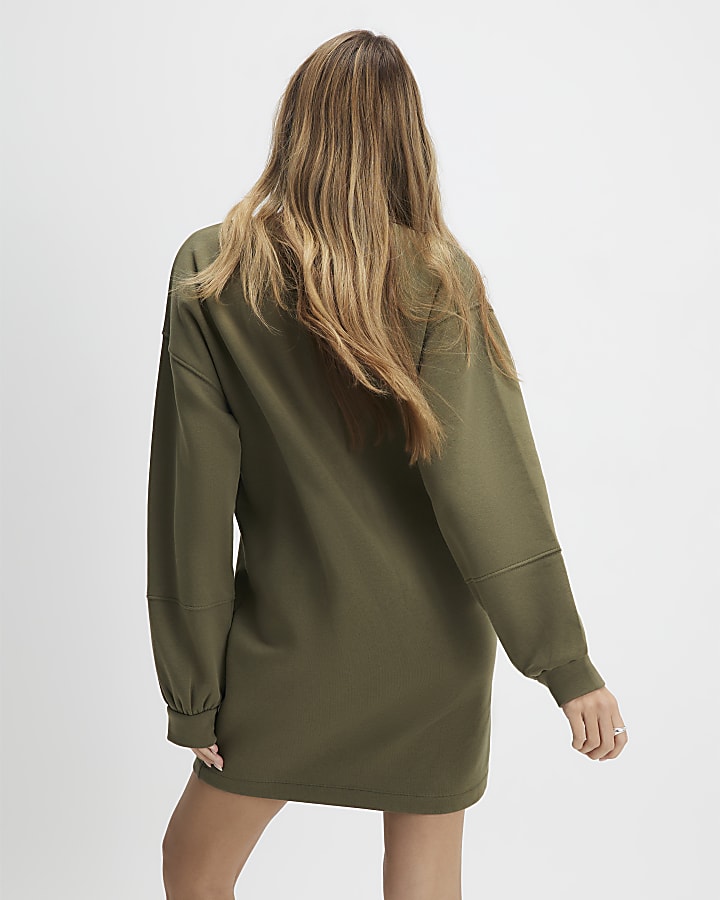 River Island Khaki Long Sleeve Sweatshirt Dress