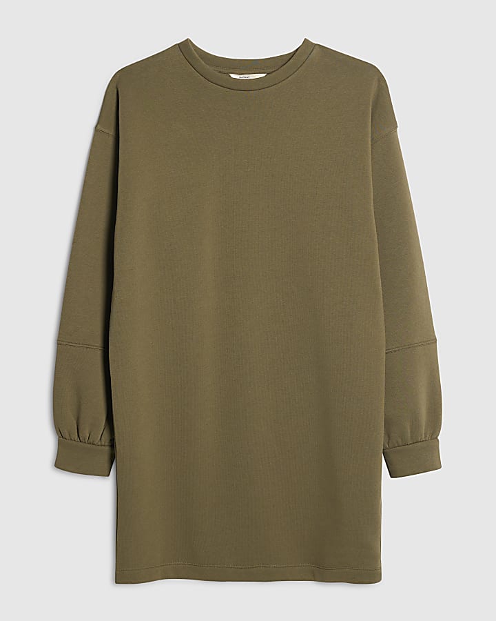 river island Khaki Long Sleeve Sweatshirt Dress