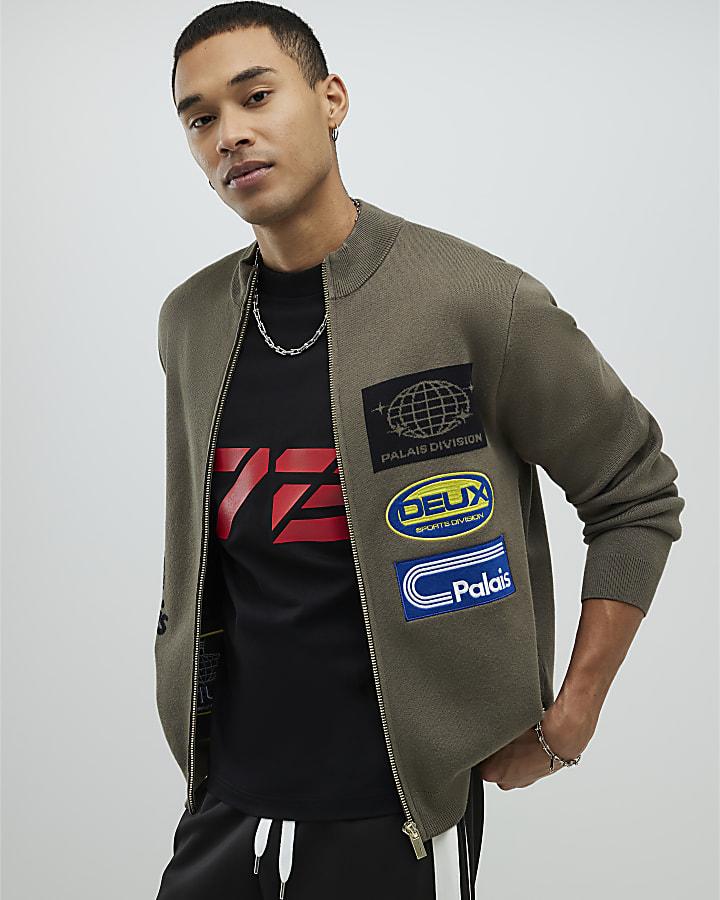River Island Khaki Motorsport Knitted Cardigan
