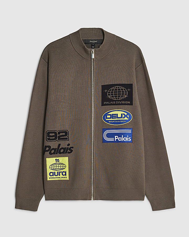 river island Khaki Motorsport Knitted Cardigan