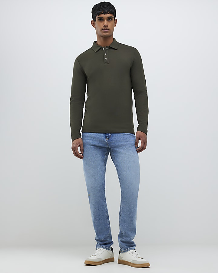 River Island Khaki Muscle Fit Polo Shirt