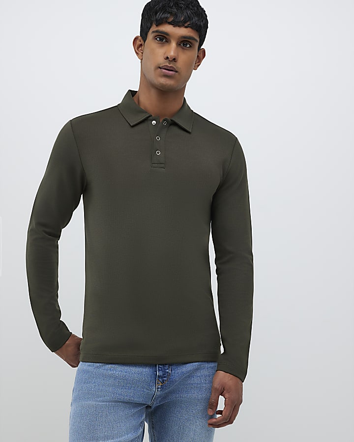 River Island Khaki Muscle Fit Polo Shirt