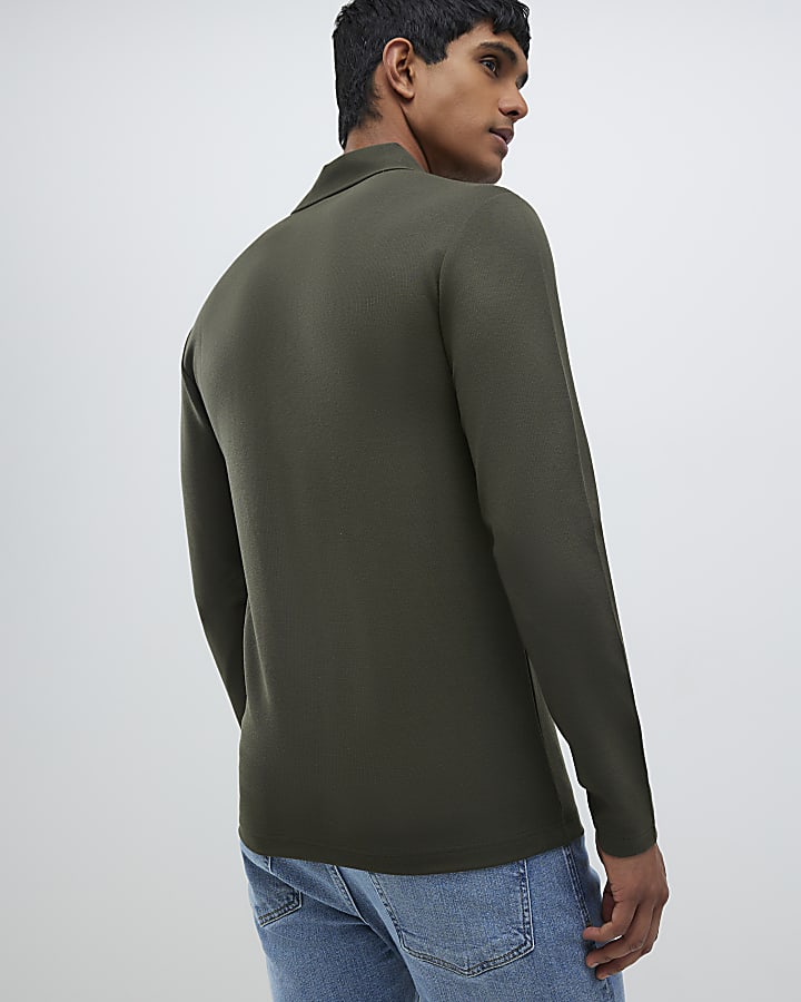 River Island Khaki Muscle Fit Polo Shirt