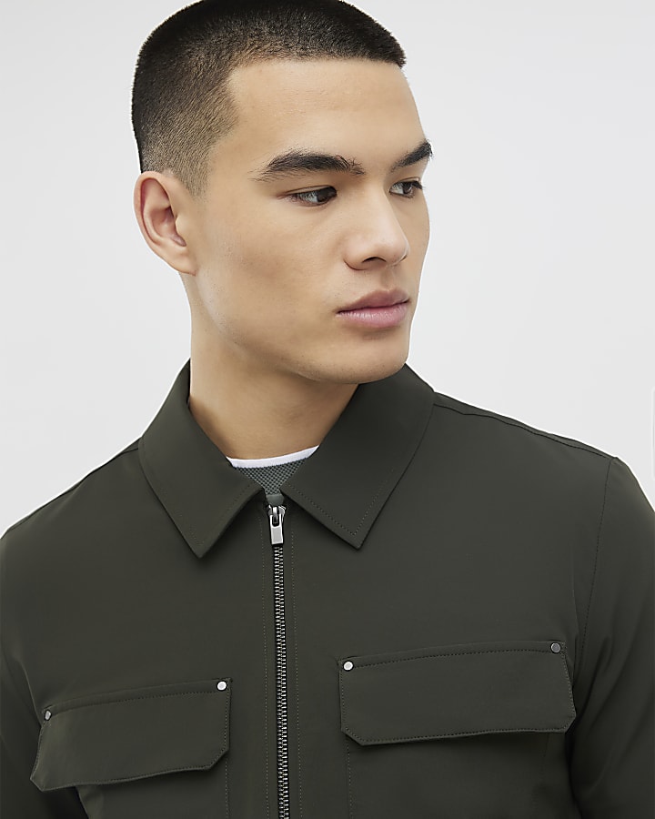 River Island Khaki Muscle Fit Shacket