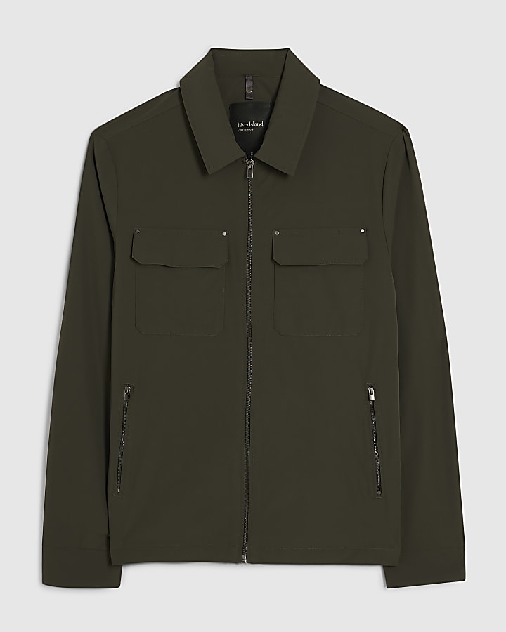 river island Khaki Muscle Fit Shacket