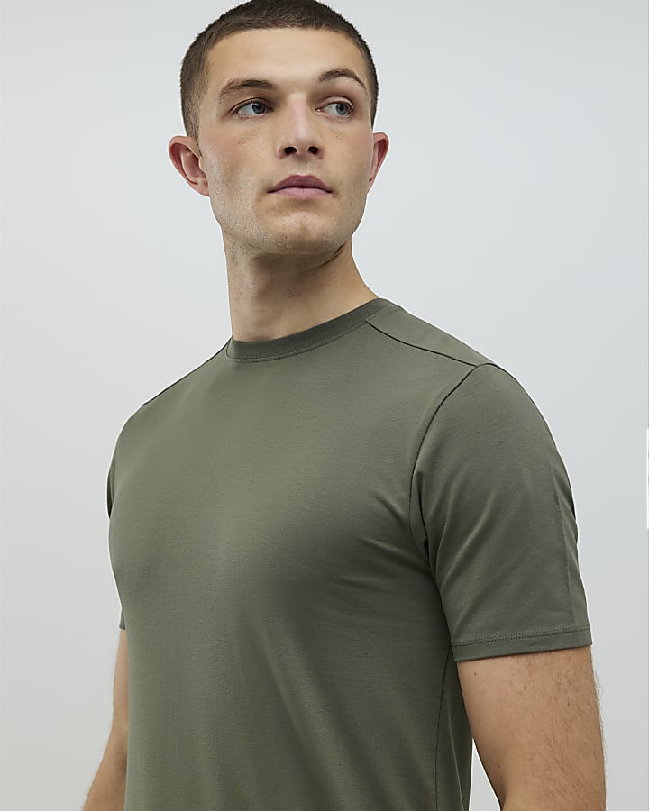 River Island Khaki Muscle Fit T-Shirt