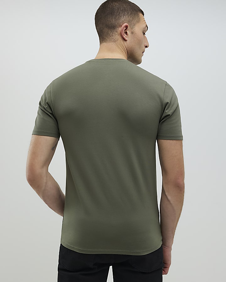 River Island Khaki Muscle Fit T-Shirt
