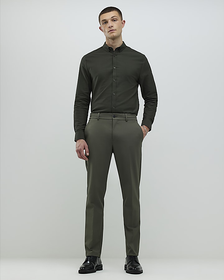 River Island Khaki Muscle Fit Textured Shirt