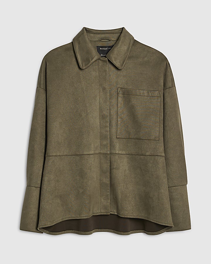 river island Khaki Oversized Faux Suede Overshirt
