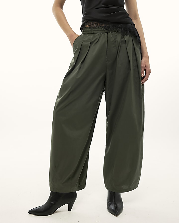 River Island Khaki Poplin Barrel Leg Trousers