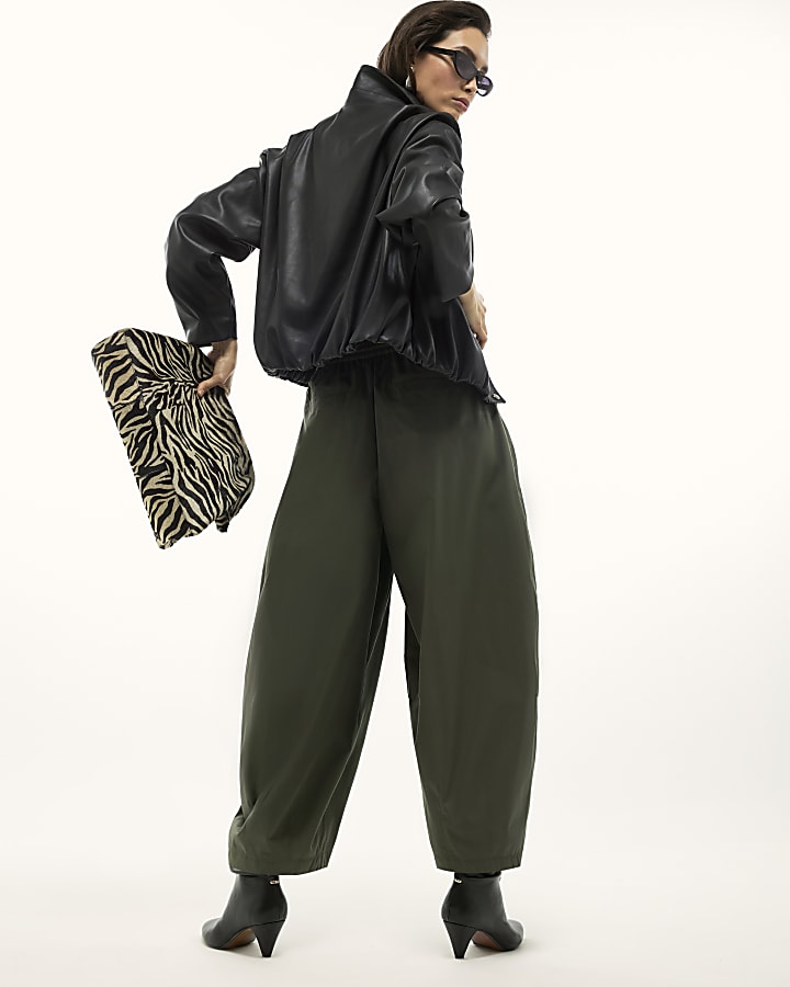 River Island Khaki Poplin Barrel Leg Trousers