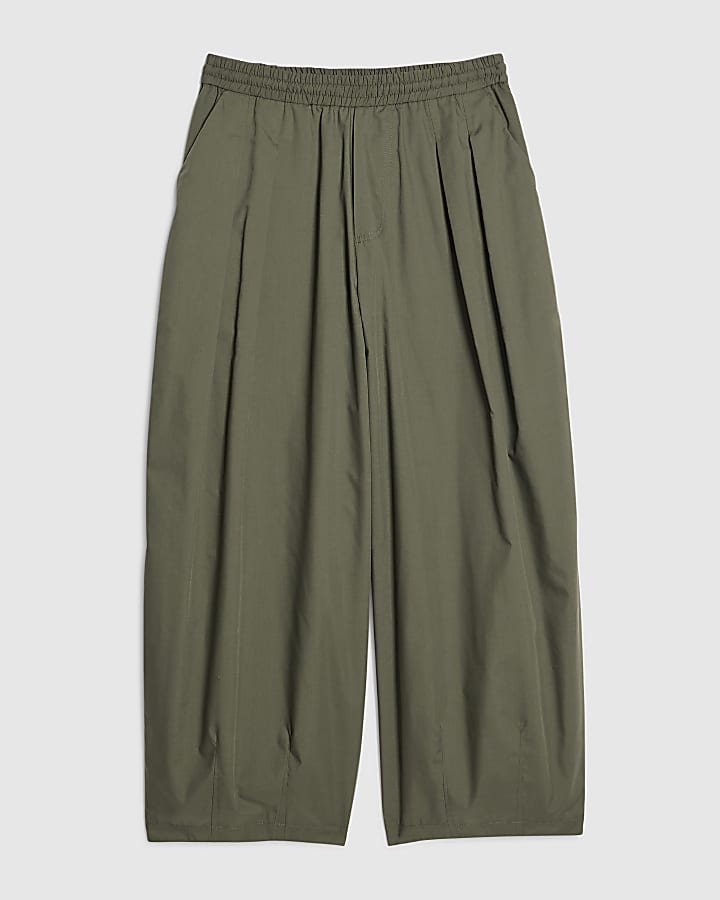 river island Khaki Poplin Barrel Leg Trousers