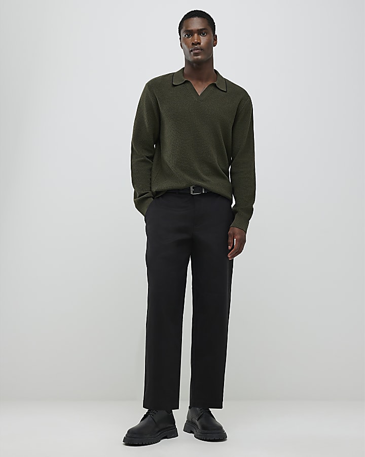 River Island Khaki Regular Fit Open Collar Jumper