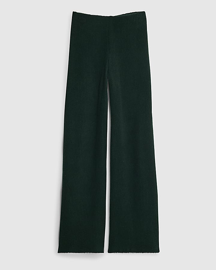 river island Khaki Ribbed wide leg Trousers