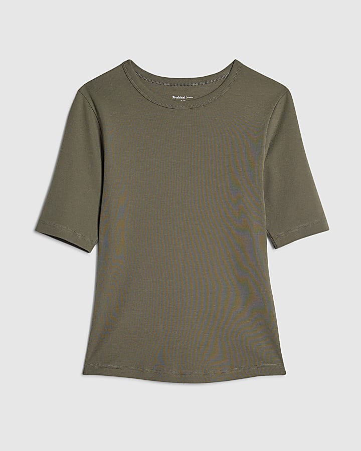 river island Khaki Short Sleeve Fitted Top