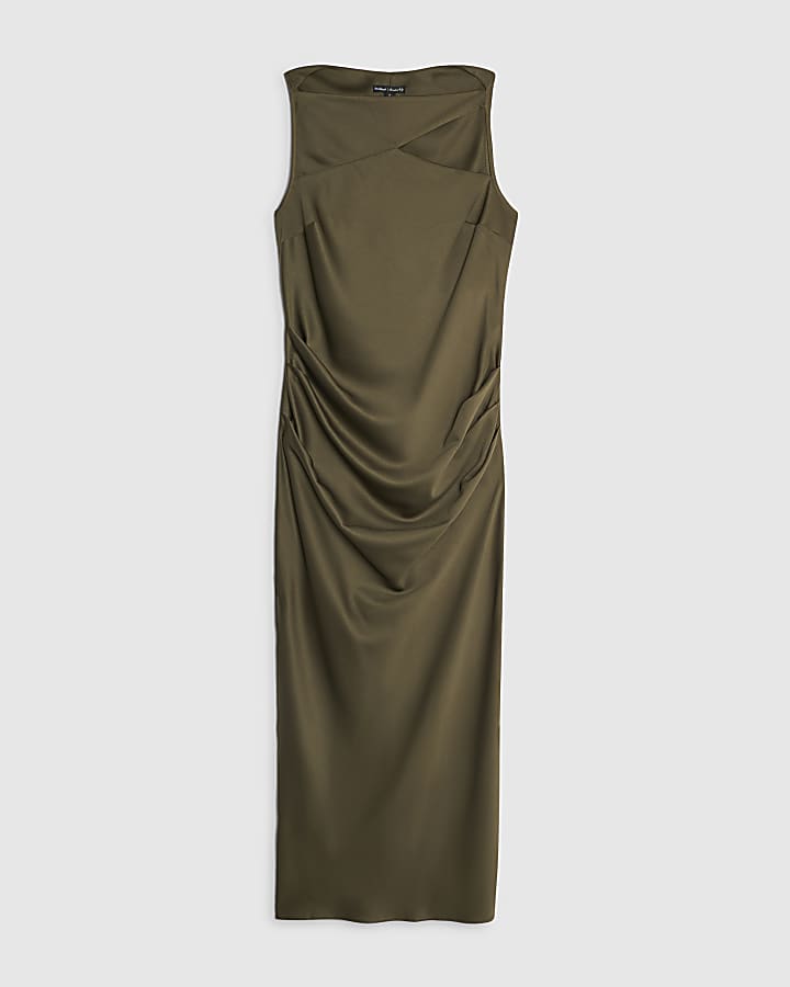 river island Khaki Slash Neck Maxi Dress