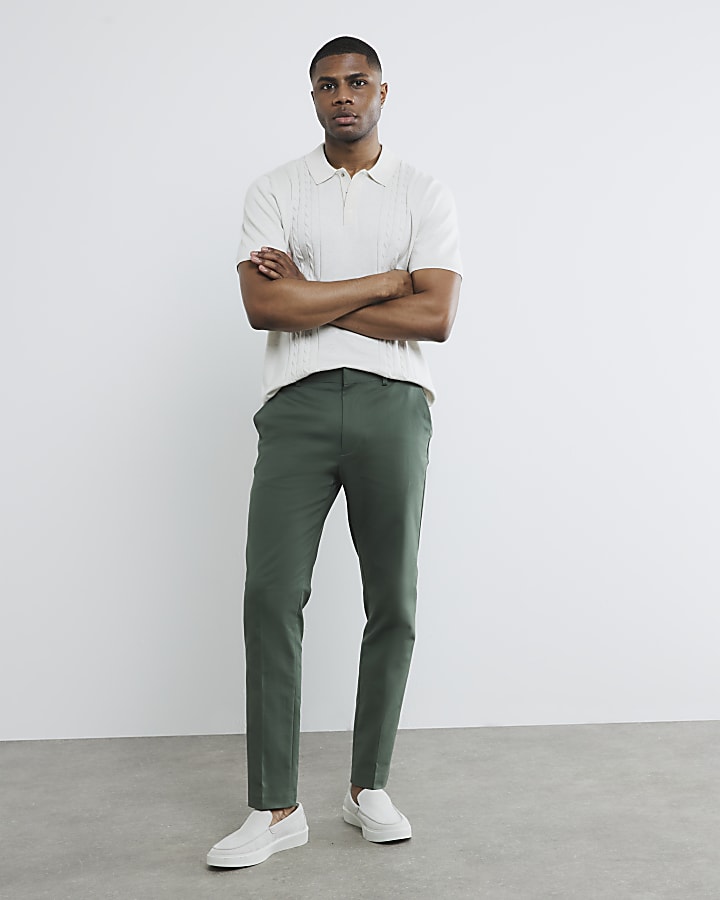River Island Khaki Slim Fit Chino Trousers