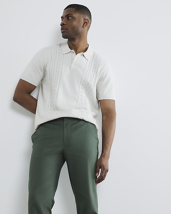 River Island Khaki Slim Fit Chino Trousers