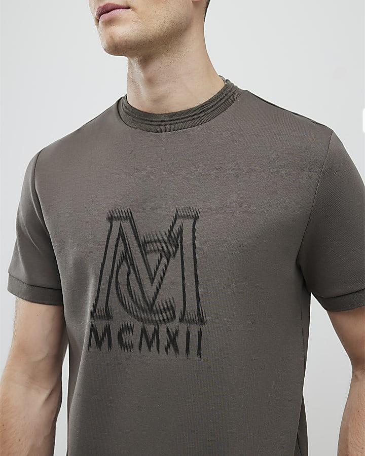 River Island Khaki Slim Fit MCMXII T-Shirt
