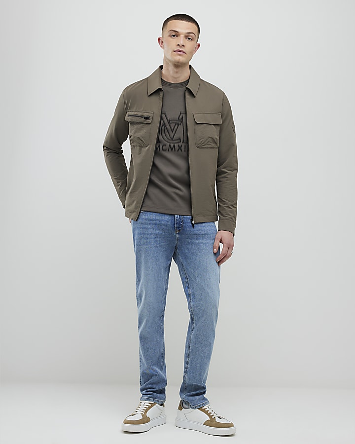 River Island Khaki Slim Fit MCMXII T-Shirt
